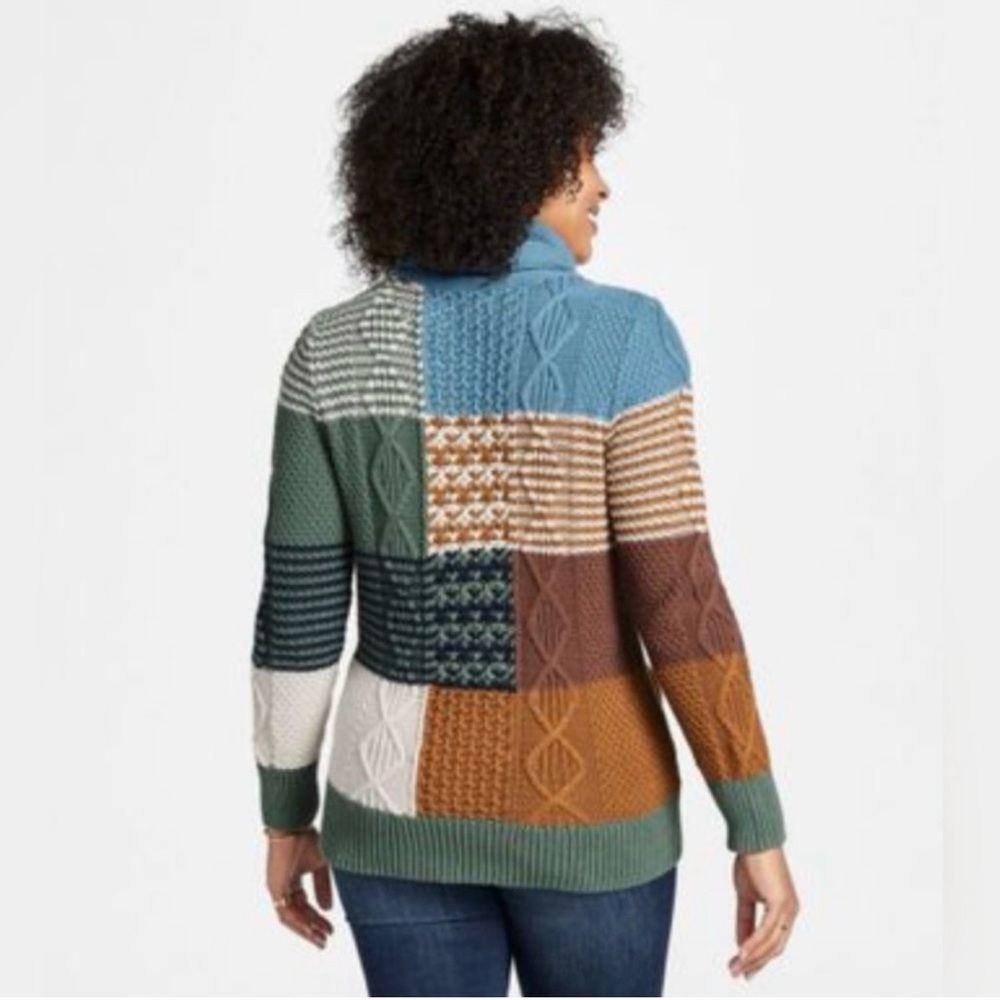 L.L. Bean Multicolor Patchwork Turtleneck Sweater - image 2